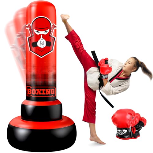 Punching Ball Enfant METAL BOXE - Hauteur Réglable 80-120cm - Base à Remplir Eau/sable - Défoulement