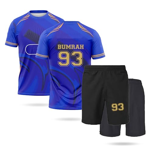 Image of Bumrah Sharma Jersey 93 Number Jersey with Shorts Club Team Cricket Jerseys Team Men's Half Sleeve New