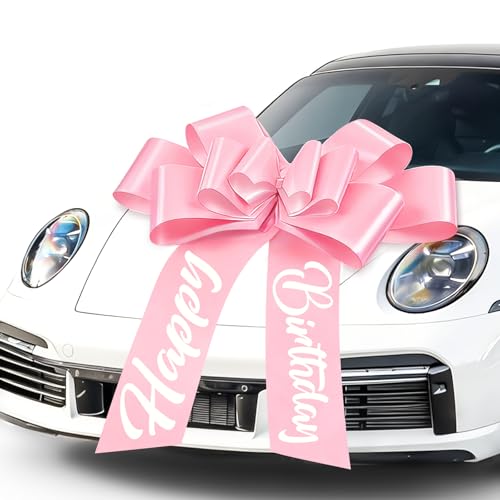 Lukinuo Giant Car Bow Pink 76cm Riesenschleife Auto zum Geburtstag Wiederverwendbare Geschenkschleife mit Saugnapf ideale Autodeko für Überraschungsgeschenk & Neuwagenübergabe