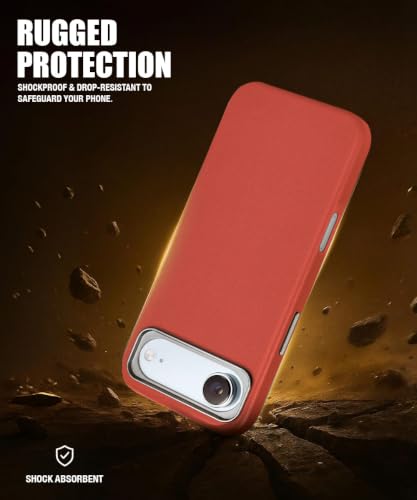 Image of WOW IMAGINE Back Cover for iPhone Air 17 2025 | Shockproof Tough Leather Texture Hard Mobile Case | Ultra Slim Non-Slip Grip | Inner Velvet Fabric | Metal Camera Ring - Crimson Red