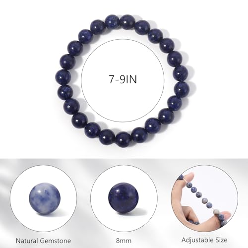 Jardme Healing Stone Bracelets for Women, 8mm Beaded Bracelets Anxiety Lapis Lazuli Bracelet Stretch Trend Yoga Bracelet, Birthday Gifts for Women3