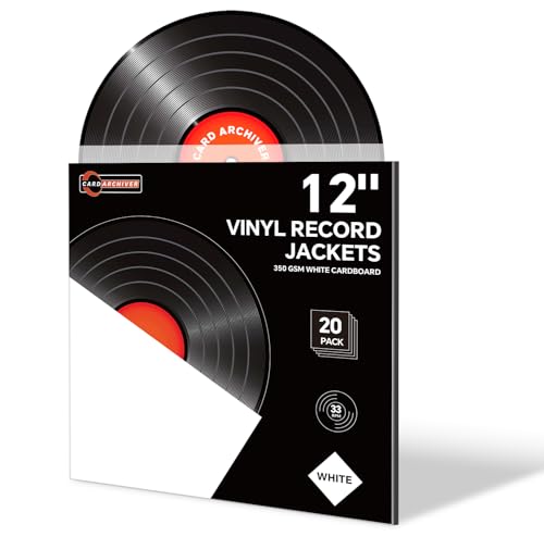 20PCS White 12-Inch LP Vinyl Record Jackets, 350gsm Cardboard Sleeves with No Center Hole, Blank...