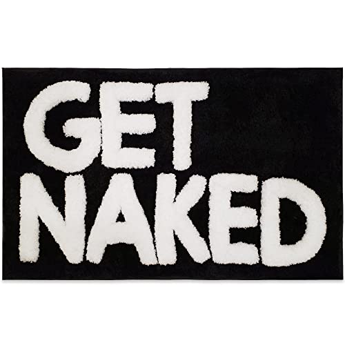 New Mungo Get Naked Bath Mat - Black Cute Bathroom Rugs with White Letters for Apartment Decor - Funny Black - Get Naked Rug for Bathroom - 31 x 20