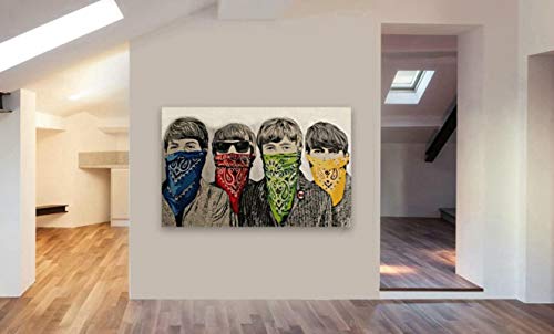 Toile Tableau 60x80cm sans Cadre Banksy Beatles Bandanas Graffiti Art Mural sur Toile - Les Beatles, Paul McCartney, John Lennon, RIngo Starr, George Harrison Toile Tableau 60x80cm sans Cadre Banksy Beatles Bandanas Graffiti Art Mural sur Toile – Image 3