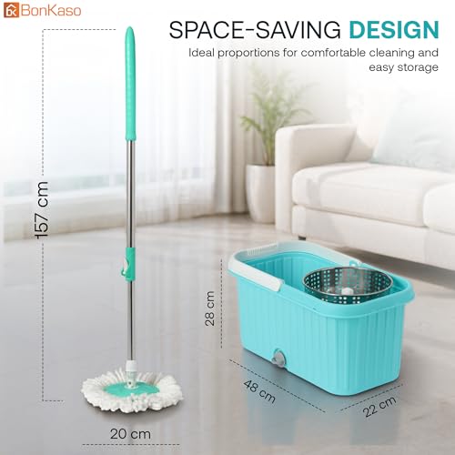 Image of BonKaso Plastic Spin Mop Bucket, Moppers for Cleaning Floor, Mop Set Extendable Handle, Removable Steel Wringer 360 with Floor Cleaner Mopping Stick (Square Steel Wrangler Mop Set)