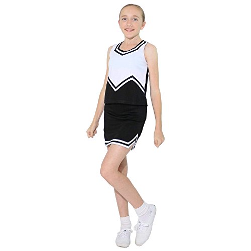 Danzcue Girl’s Big Kid Double V A-Line Cheer Uniform Cheerleader Costume Uniform Skirts for Girl, Black White, Large