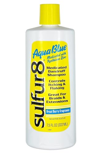 Sulfur 8 Aqua Blue Medicated Dandruff Shampoo 7.5 oz Medicated Anti-Dandruff Scalp Itch & Flake Control with Pyrithione Zinc Nourishing & Refreshing Berry Scent for All Hair Types