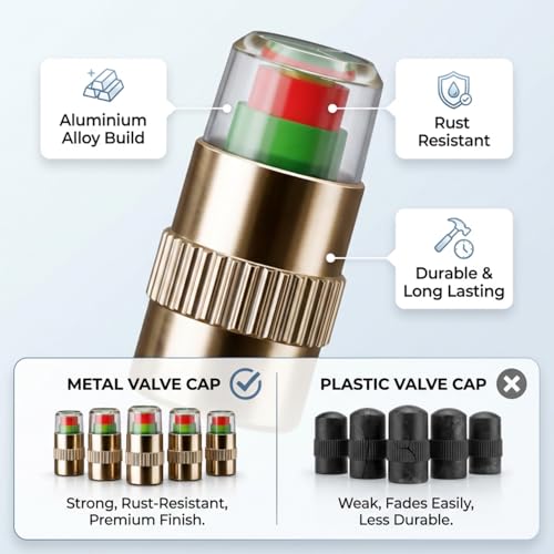Image of SARTE Car Tyre Pressure Indicator Valve Caps for Bikes & Cars Visual Air Pressure Alert (Green /Yellow /Red) Leak-Proof Design Universal Fit Pack of 4