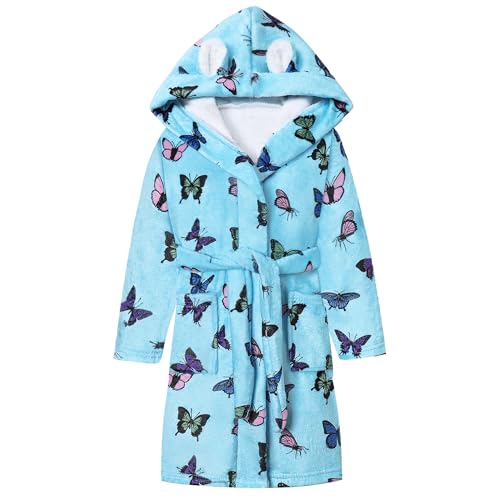 Image of Umeyda Girls Fleece Hooded Robes, Warm Printed Bath Robe for Kids Soft Fuzzy Bathrobe for Gifts