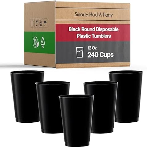 Smarty Had A Party 12 oz Black Tumblers – 240 Disposable Cups for Cocktails, Iced Coffee & Party Drinks Cover