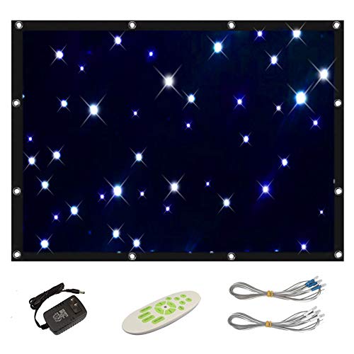 GBGS Blue White Star Curtains LED Cloth DJ Stage Backdrop Remote, Splicable, Auto/Strobe(9 Variations), 56 LEDs, Romantic, Foldable for Children, Christmas, Halloween, Birthday Party, 4.9x3.9ft