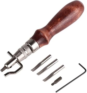 Leather Groover Tool,7 in 1 Adjustable Stitching Groover and Creasing Edge Beveler, Leather Carving Cutting Edge Tools for Leathercraft Work