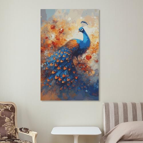 Toile murale paon 60x90 cm decoration suspendue salon - 7
