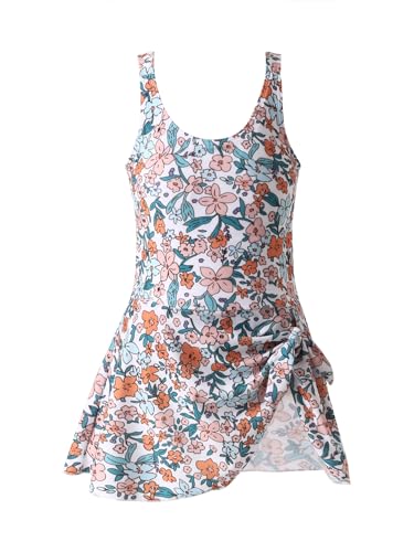 Girls One Piece Swimdress Floral Skirt Bathing Suit Swim Hawaiian Beach Swimwear 4-14Y