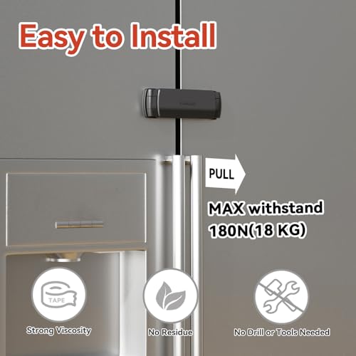 Mom's Choice Gold Awards Winner - EUDEMON 1 Pack Latest French Fridge Lock French Door Refrigerator/Freezer Lock Apply to Max 3.54"(90mm) Two Door Gap Distance for Kids & Babies,Easy to Install(Black)