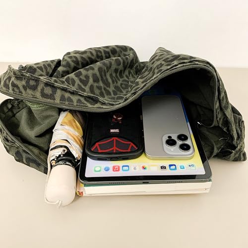 Image of Cotton Tote Handbag Women Canvas Crossbody Beach Bag Hobo Shoulder Tote Bag with 3 External Pocket,Zipper Closure