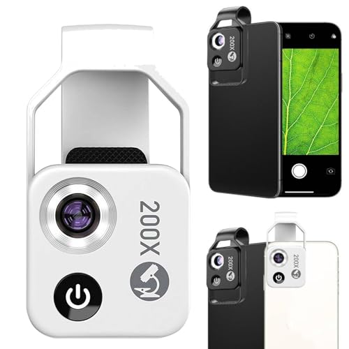 Nano Zoom iPhone用 200倍 携帯電話用ミニ顕微鏡 偏光子付き 200倍 携帯電話用ミニポケット顕微鏡 200倍 電話用顕微鏡レンズ 携帯電話用HD偏光フィルター (ホワイト MS002CWH with CPL)。