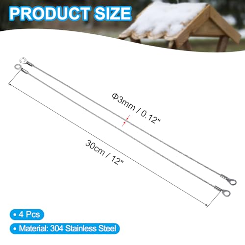 Image of MECCANIXITY 304 Stainless Steel Lanyard Cable 30cmx3mm, Eyelets Ended Short Wire Rope Lanyard Safety Tether, Silver Tone 4Pcs