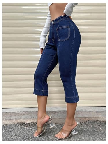 Floerns Women's Capri Jeans Mid Waist Trendy Stretchy Flare Leg Denim Pants3