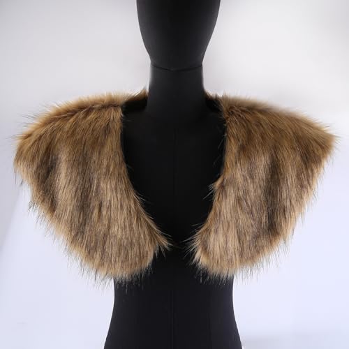 ISAKEN Kunstfell Kragen Damen, Schulterfell Mittelalter Schal Capelet Wrap Schulter Kunstfell Kragen für Kapuze Kapuzenmantel Winter Parka Mantel Jacke