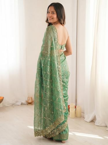 Image of ORHANS Women's Chiffon Saree with Unstitched Blouse Piece Heavy Embroidery Work | Beautiful Saree for Women | Traditional Indian Sari Stylish | Fashionable Saree Modern Design