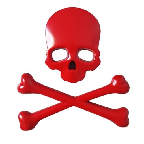 Emblème squelette crossbones en métal rouge autocollant pour moto et voiture