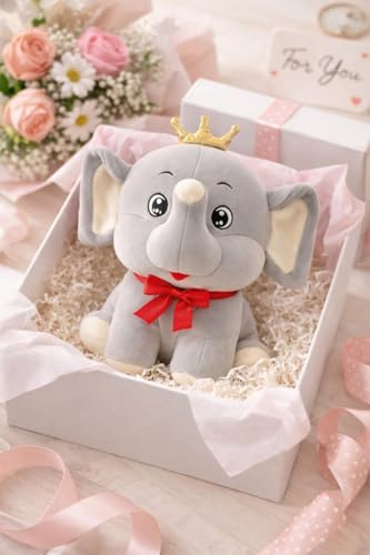 Image of SCOOBA Adorable Crown Elephant Soft Toy 25cm (Elephant 25cm Grey Color)