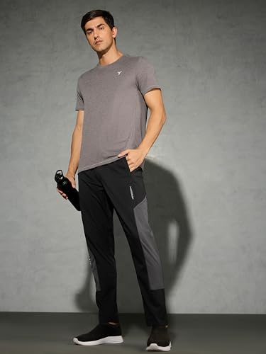 Image of TECHNOSPORT Men Colorblock Slim Fit Sports Trackpants TS Flexi Polyester Mid Rise Drawstring Track Pant for Men Pockets Gym Workout Running Joggers Casual Quick Dry
