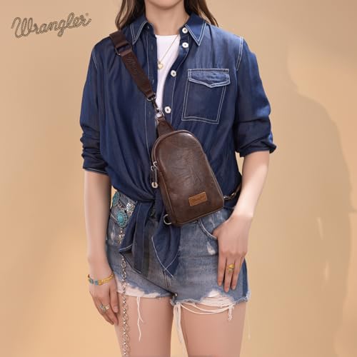 Image of Wrangler Small Sling Bag for Women, Leather Crossbody Bags Cross Body Purse Fanny Packs with Adjustable Strap for Gift