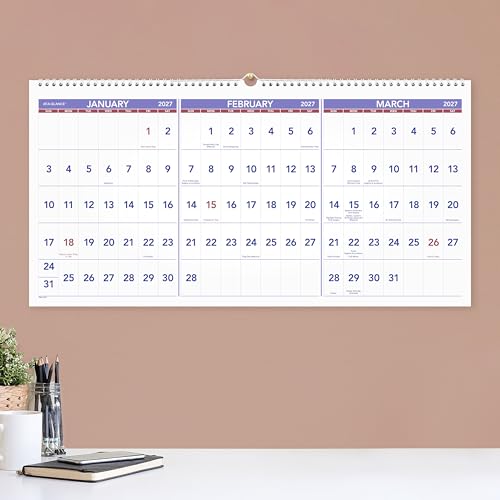 Image of AT-A-GLANCE 2027 Wall Calendar, 15-Month Dec-Feb, 24 inch x 12 inch, Horizontal 3-Month Reference (PM142827)