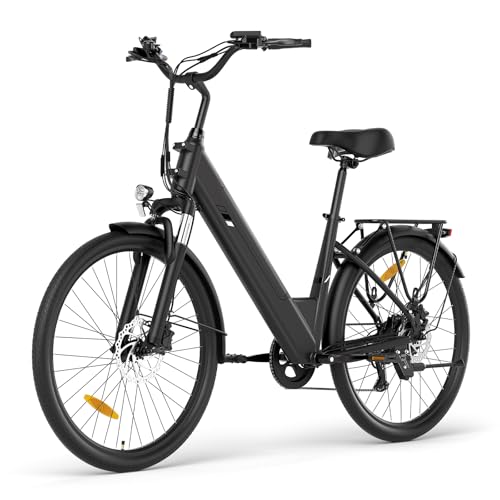 Touroll J2 ST Pro 26'' E-Bike Herren Damen, 250W City Elektrofahrrad mit Hydraulischen Scheibenbremsen, 561.6Wh Herausnehmbarer Akku bis 100km, 26 Zoll Low-Step Ebike mit Federgabel & 7 Gänge