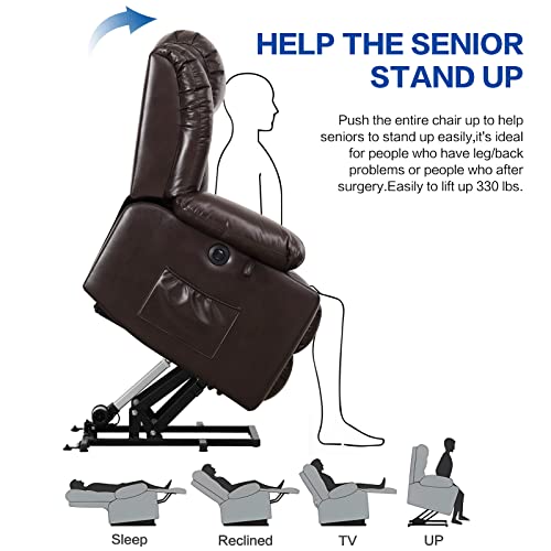Maevis Large Lift Recliner Chair With Massage And Heating For Elderly And Adults,Breathable Leather Recliner Chairs For Living Room,2 Cup Holders (Brown) #TOP3