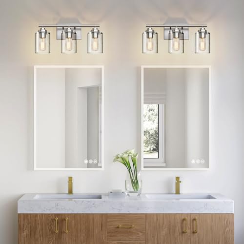 Image of SKEJAO Bathroom Vanity Light Over Mirror,Bathroom Light Fixture Wall Sconce Lighting for Bedroom,Living Room (Nickel, 3-Light)