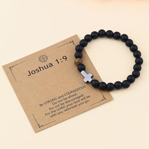 Pulsera para hombre con cruz, piedra natural negra y ojo de tigre miniatura 3