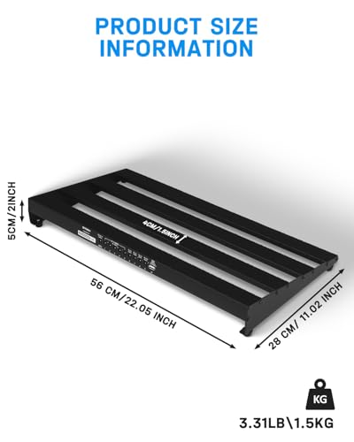 Image of STRICH Guitar Pedalboard with Built-in Power Supply, Pedalboard 22 x 11 Inch, Lightweight, 1.5kg Aluminum Alloy Pedalboard with Pedal Cables, Bag, Strips PB-S22