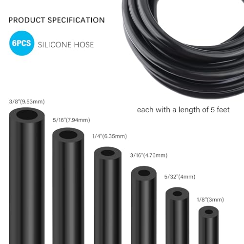 Image of Multipurpose Vacuum Line Kit,6PCS 5Ft Vacuum Hose Automotive+64PCS Vacuum Line Connectors,Max 130PSI Silicone Hose for Variety Car Piping System Automotive Replacement Vacuum Hoses (70PCS)