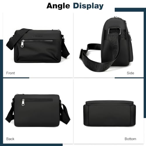 Image of GUSTAVE Small Lightweight Messenger Bag with Multilayer Storage for Daily | Water-Resistant Crossbody with Adjustable Strap, Compact Design for Travel, Commuting Black