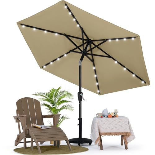 Image of MASTERCANOPY 7.5ft Patio Umbrella with Solar Lights, Khaki