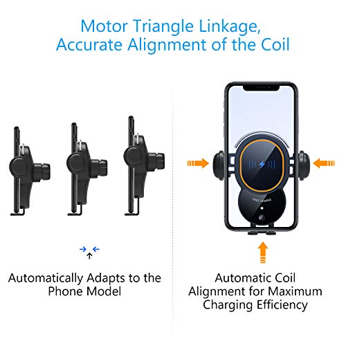Car Cigarette Lighter Wireless Charger Mount- Automatic Clamping Phone Holder,Infrared Smart Sensor Dual USB QC3.0 Ports 10W 7.5W Qi Fast Charging Air Vent Cradle for Cell Phone