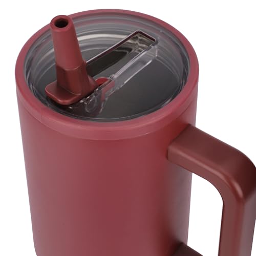 Image of House of Quirk 1200ML Tumbler with Handle & Simple Flip Straw - Car Cup Holder Friendly, Leak Resistant Stainless Steel Water Bottle with Rubber Base (Merlot)
