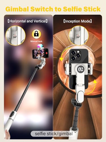 Smartphone Gimbal Stabilizer, Smart Face Tracking Tripod Without APP - 4 in 1 Cellphone Gimbal Stabilizer for iPhone&Android Extended 108cm Rod with RGB Fill Light,M2PRO White - Image 5