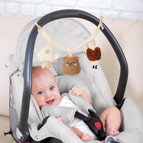 Image of ZICOTO Hanging Car Seat Toy Chain for Babies 0-6 Months - Beautiful Carseat Or Stroller Entertainment Toy with Rattles Makes a Great Soft Sensory Gift for Newborns/Infants