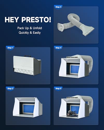 CO-Z Airbrush Spray Booth with Dual Fans & 4 LED Lihts, Folding Painting Booth with 19.5 cm Turntable, Portable Hobby Air Brush Booth with 140 cm Exhaust Hose for DIY Painting Model Craft Cake More