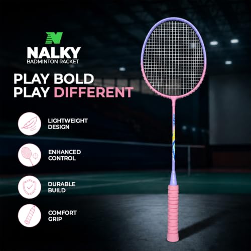 Image of Wide Body Aluminium Badminton Racket Set of 2 for Men & Women | Racquets with High Tension Strings | Indoor & Outdoor Racket with Carry Bag (Purple & Pink)