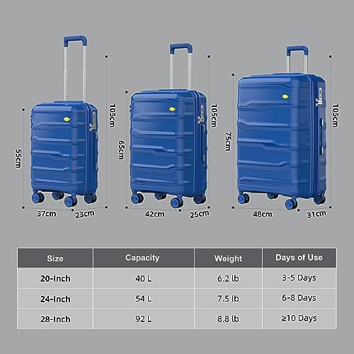 24 Inch Luggage with Spinner Wheels, Hard Shell Suitcase, Lightweight PP Luggages with TSA Lock, Checked-Medium Suitcases 24-Inch, Blue3