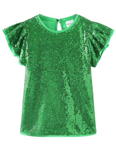 Image of Noomelfish Girls Short Sleeve Sequin Shirts Party Glitter Sparkly Tops Blouse (5-12 Years)