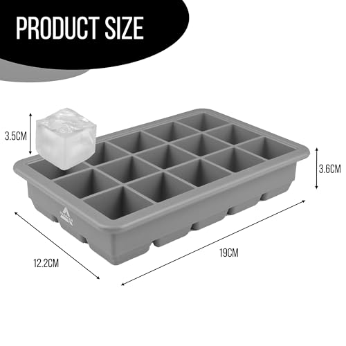Ice Cube Tray (Pack of 3) Premium Silicone Trays Make 45 Perfect Size Cubes for Daily Use - Large ice Cube Moulds - BPA Free - Easy Release - for Freezer - Reusable - Cocktails - Ice Tray - Image 4