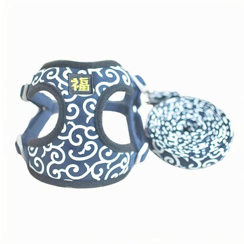 BETOO 【犬用】唐草模様ハーネス&リードセット 福字入り胸当て式 抜け防止構造 小型犬〜大型犬対応 レッド XLサイズ(6.5-10kg) シャトルーズ,ブルー,L