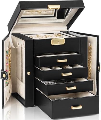 AKOZLIN 5-Tier Jewelry Box Leather Jewelry Storage Organizer with...