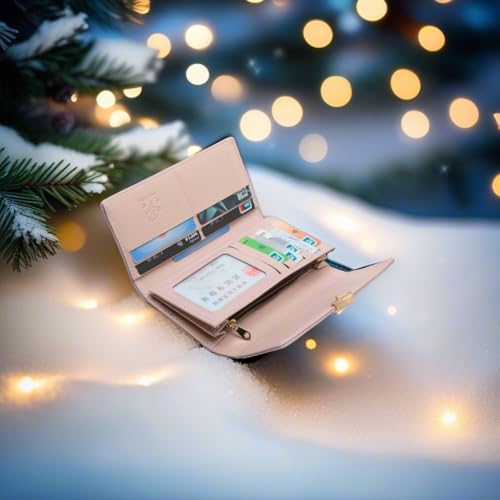 Fashion Long StylePremium Women's Long Wallet with Multiple Card Slots, Zipper Pocket and Wrist Strap PU Leather Clutch Purse (Light blue)4